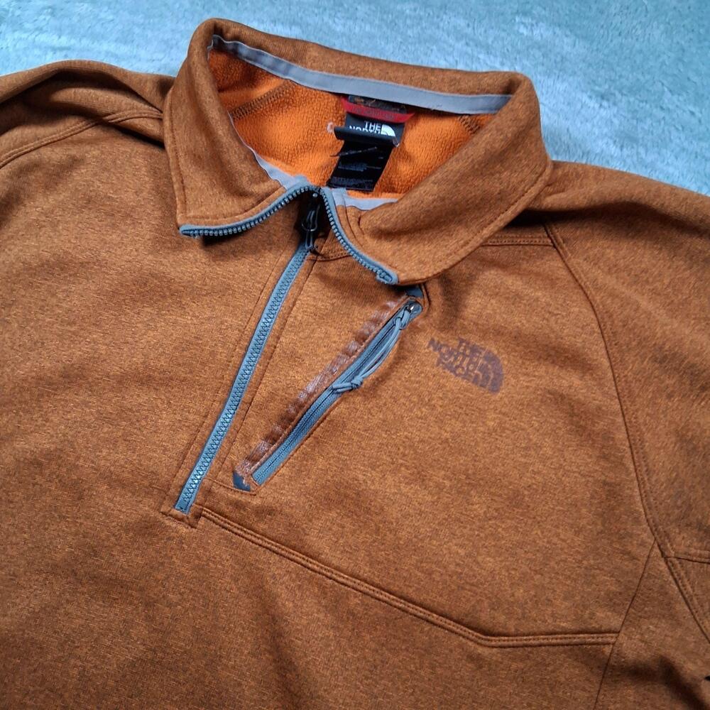 North Face Pullover Mens Large Orange Fleece Quarter Zip Hiking Chest Pocket